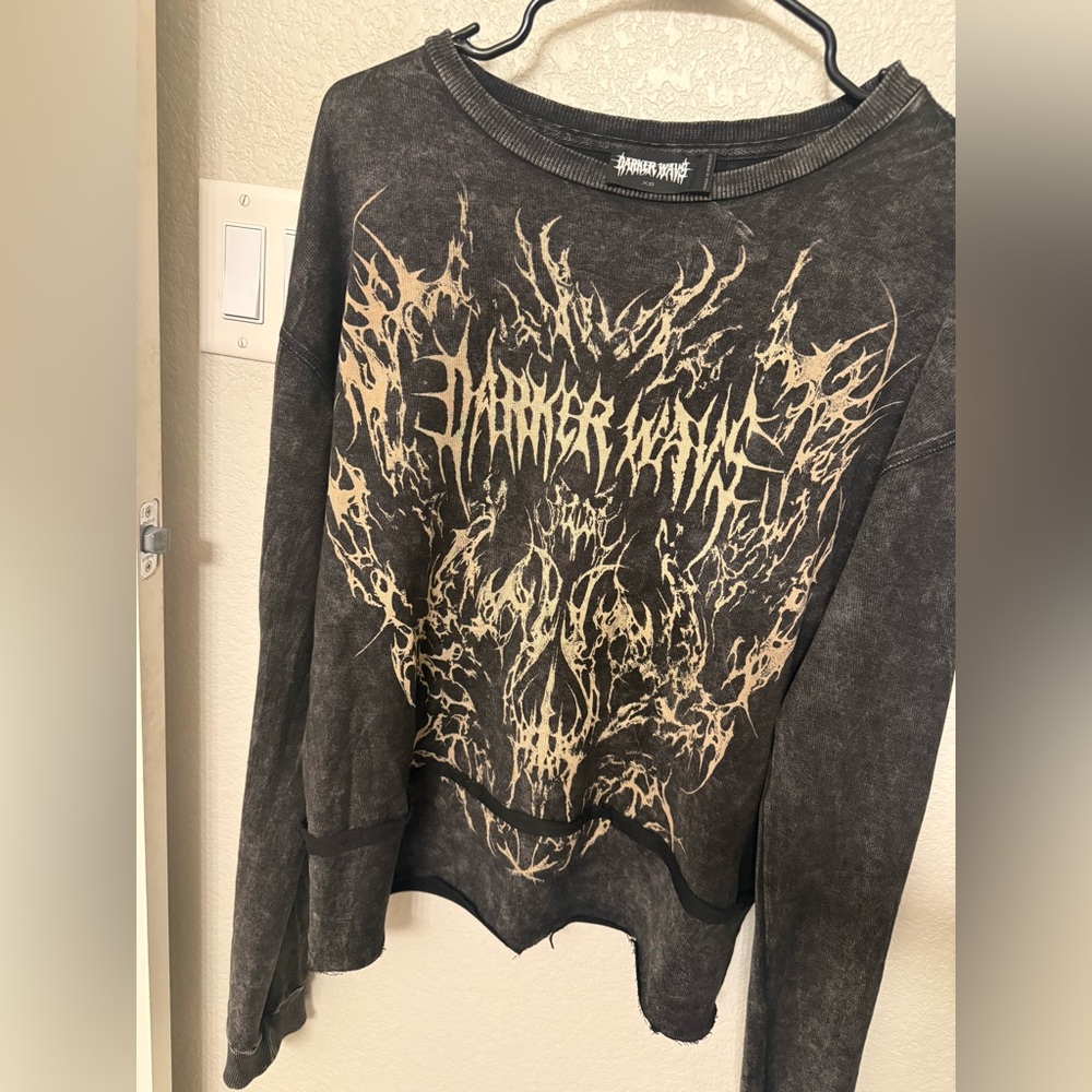 Darker Wavs long sleeved top oversized tribal metal font graphic Y2K hardcore
